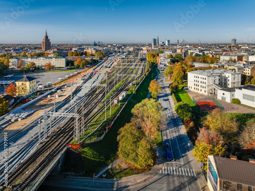 Construction site in Riga for Rail Baltica rail infrastructure project that is intended to integrate the Baltic states in the European rail network.