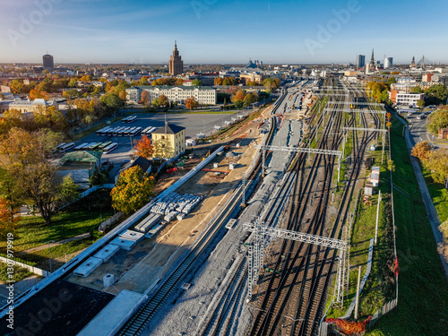 Construction site in Riga for Rail Baltica rail infrastructure project that is intended to integrate the Baltic states in the European rail network.