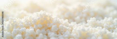 Smooth, pearly white grains, close-up texture, raw, glossy