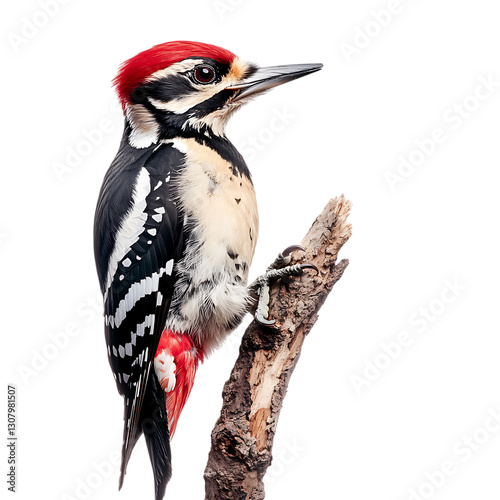 Принти на полотні A red woodpecker clinging to a branch, isolated on a white background