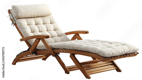 Wooden Reclining Chair Relaxing, Isolated on White Background