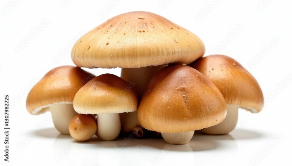 Cluster of brown beech mushrooms, clean white setting, culinary, photography Cluster of brown beech mushrooms, clean white setting, culinary, photography