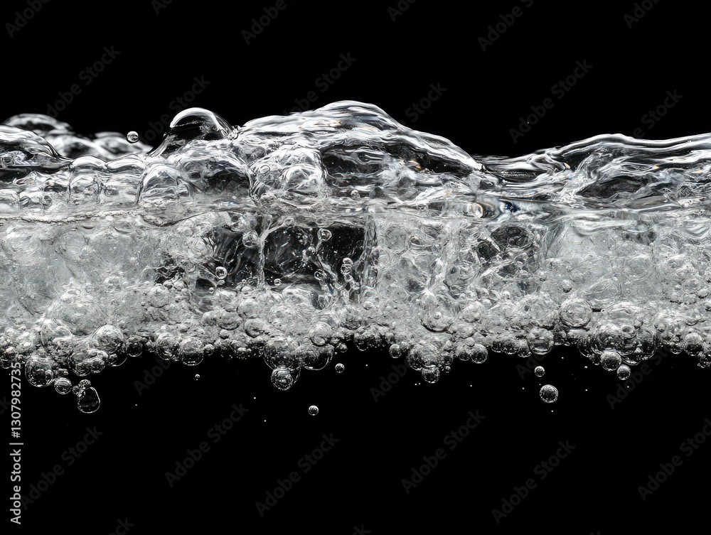 Intricate dance of liquid, Bubbles beneath the surface against dark backdrop Intricate dance of liquid, Bubbles beneath the surface against dark backdrop