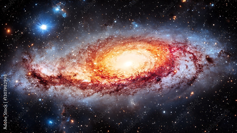 Naklejka premium Beautiful Spiral Galaxy Displaying Bright Stars and Swirling Galactic Arms