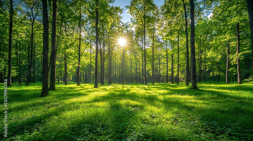 Obraz premium Serene Forest Landscape on a Sunny Summer Day