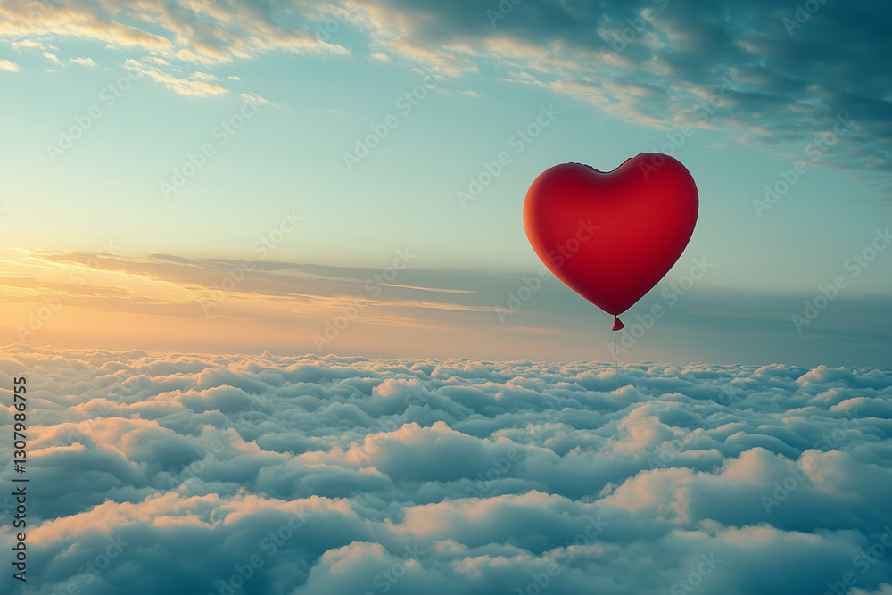 Fototapeta premium red heart shaped balloon in the sky