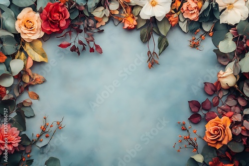 lovely autumn composition of flowers with a light floristic design  

