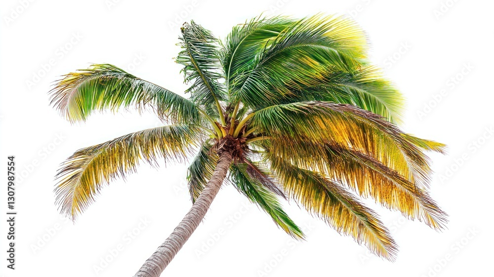 Windswept Palm Tree Against White Background Windswept Palm Tree Against White Background