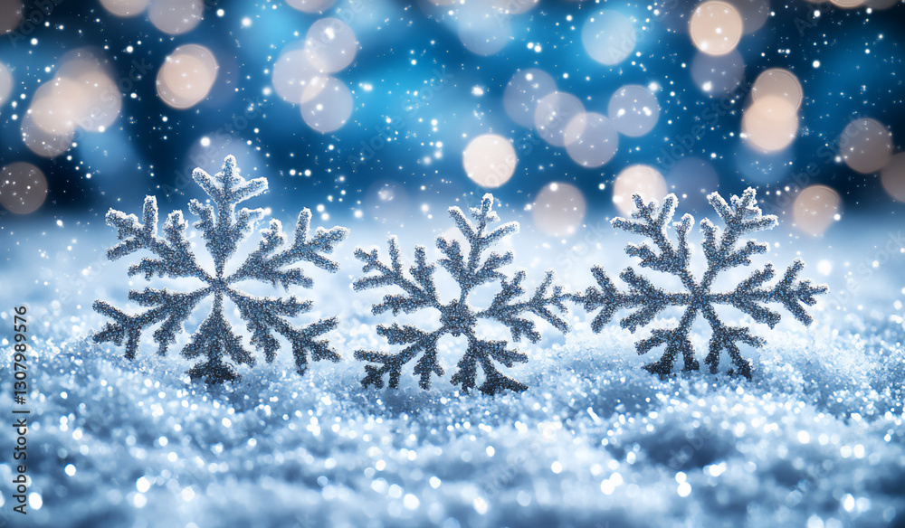 light blue background with snowflakes and bokeh lights, light blue background with snowflakes and bokeh lights,