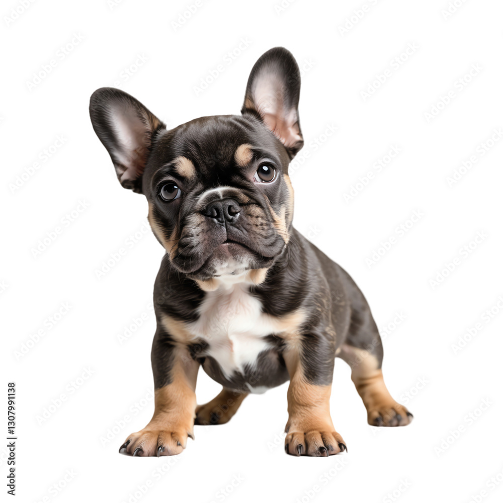 French Bulldog Puppy with Big Ears and Playful Expression Isolated on Transparent Background. French Bulldog Puppy with Big Ears and Playful Expression Isolated on Transparent Background.