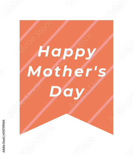 Happy Mothers Day text frame. Decorative design element with red festive ribbon and lettering. Greeting card for Mom. Holiday greeting sticker. Flat vector illustration isolated on background