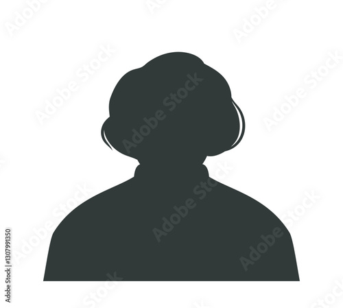 People avatar silhouette. Girl or woman with short haircut. Dark icon with portrait of anonymous person. Black sticker with head of female character. Flat vector illustration isolated on background