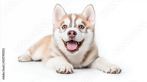 Adorable Siberian Husky Puppy in Snow on White Background