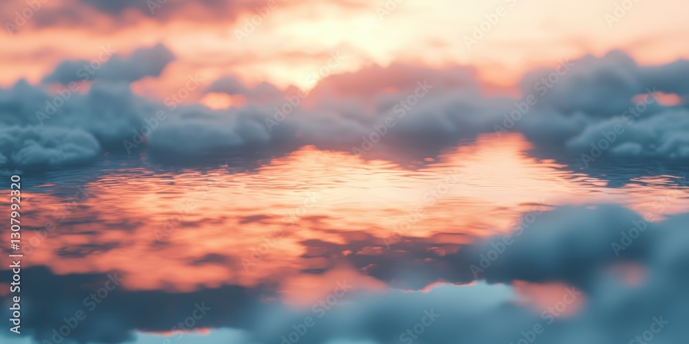 Fototapeta premium A serene sunset over water, with soft clouds reflecting vibrant hues of pink and orange, creating a tranquil atmosphere.