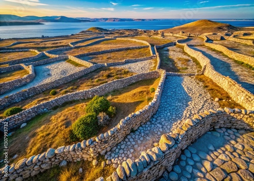 Aerial View of Ancient Dry Stone Walls in Pag Island, Croatia - Sheep Farming Heritage