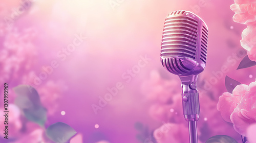Broadcast microphone with a soft rose and violet gradient, merging professional performance with creative flair.