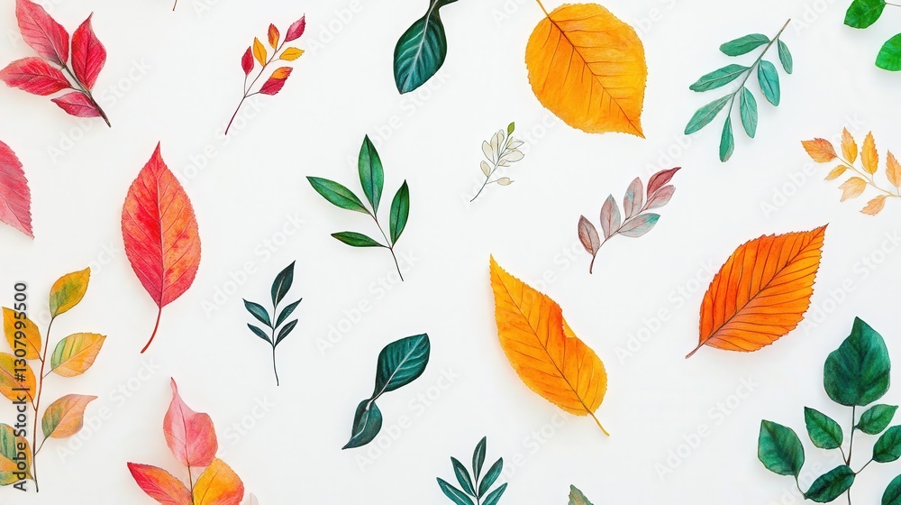 Obraz premium art with colorful autumn leaves and plant illustrations set against