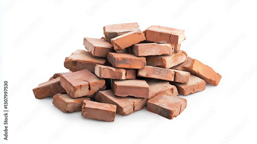 Pile of neatly stacked bricks on a smooth white background, symbolizing structured order and minimalist urban design. Pile of neatly stacked bricks on a smooth white background, symbolizing structured order and minimalist urban design.