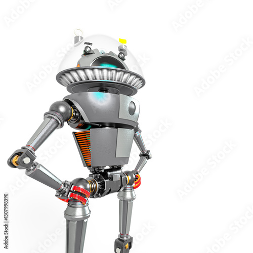 vintage golden age robot in white background