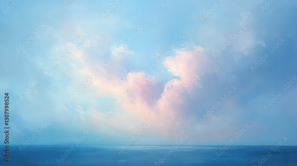 Obraz premium clouds drift in a tranquil blue expanse, their delicate light pink highlights creating a gentle and loving atmosphere