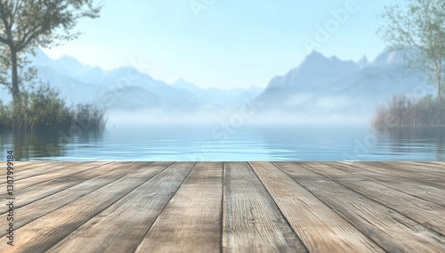 Serene Mountain Lake View with Wooden Dock