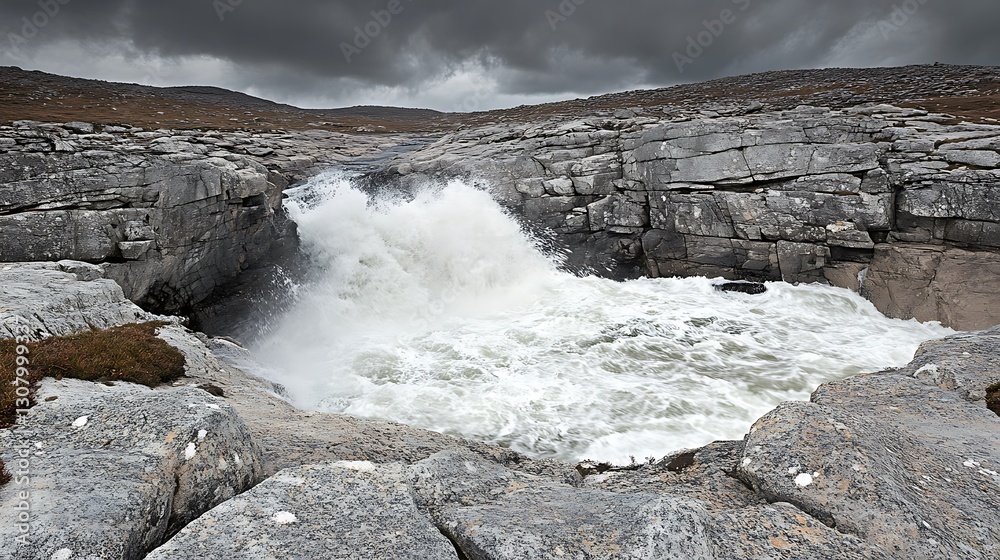 Water crashes over rocks creating a powerful and dramatic scene outdoors Water crashes over rocks creating a powerful and dramatic scene outdoors