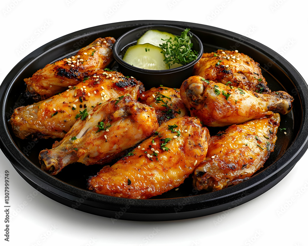 Delicious Grilled Chicken Wings with Sesame Seeds and Parsley Realistic Food Photo Delicious Grilled Chicken Wings with Sesame Seeds and Parsley Realistic Food Photo