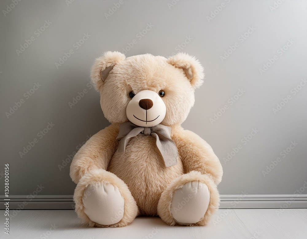 Obraz premium a soft teddy bear is comfortably seated against a light gray wall creating a warm and inviting atmosphere in this cozy space