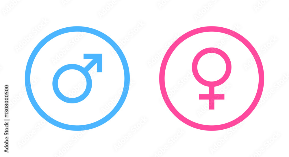 Male and female gender icon on circle line. Man and women sexual sign symbol Male and female gender icon on circle line. Man and women sexual sign symbol