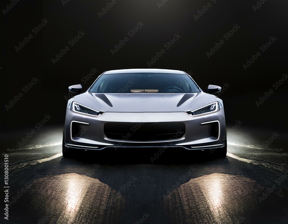 front view of a modern luxury car with sleek design and clean lines parked on a dark background automotive sophistication premium branding and contemporary elegance automotive advertising banner front view of a modern luxury car with sleek design and clean lines parked on a dark background automotive sophistication premium branding and contemporary elegance automotive advertising banner