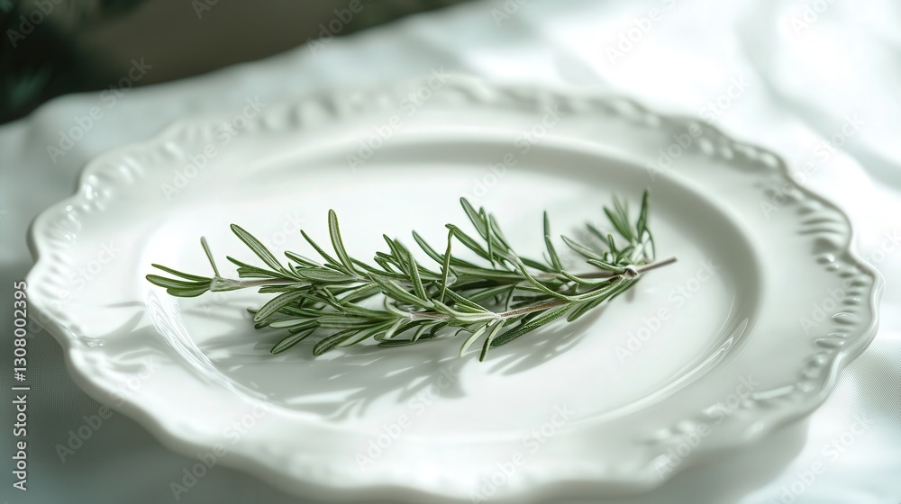 sprigs placed artistically on a white plate, creating a beautiful contrast and inviting thoughts sprigs placed artistically on a white plate, creating a beautiful contrast and inviting thoughts