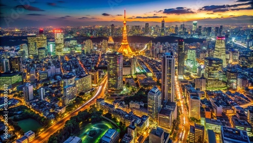 Wallpaper Mural Aerial View of Tokyo Cityscape: Stunning Panoramic Skyline at Night Torontodigital.ca