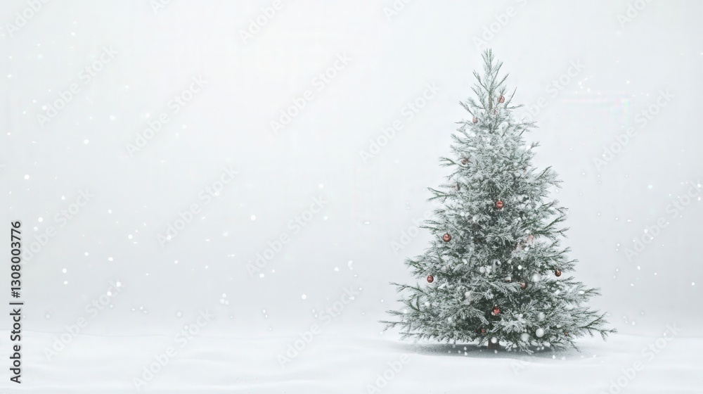 Christmas backdrop with a decorated tree, snow-covered ground, and gentle snowfall Christmas backdrop with a decorated tree, snow-covered ground, and gentle snowfall