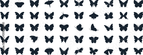 Butterfly vector illustration set, line art style, Butterflies in various poses. Perfect for spring, summer designs, invitations.