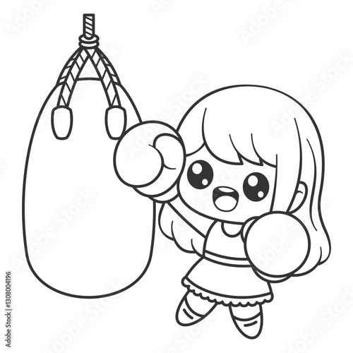 Girl practicing boxing, for coloring
