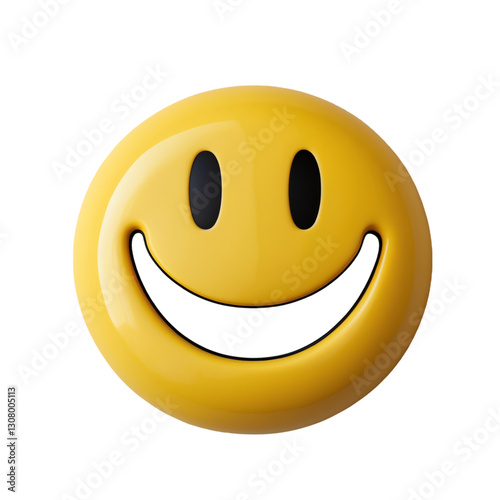 High-Quality Digital Smiley Face with a Glossy Finish Isolated on Transparent Background.
