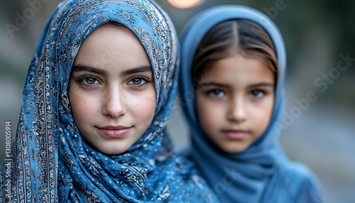 Girls in hijabs, outdoor portrait photo