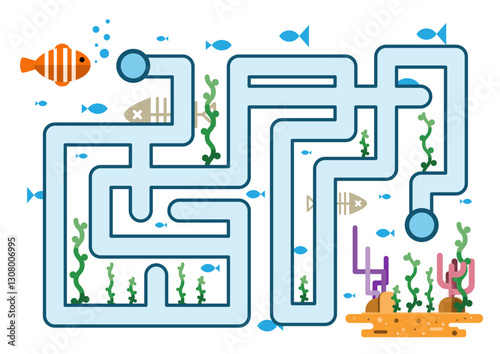 Colorful underwater maze featuring tropical fish and coral in a playful ocean setting
