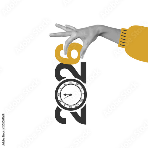 New year countdown with clock and hand symbolizing time in 2026 and anticipation for upcoming celebrations
