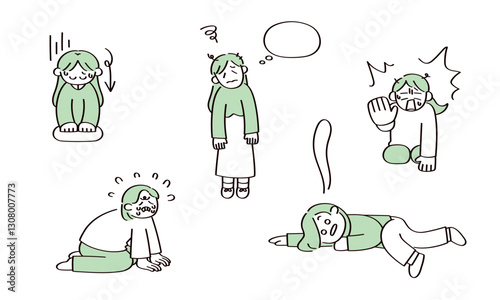 ネガティブな人のイラストセット