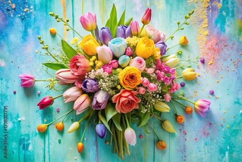 Aerial View: Warm Mother's Day Paint Drip Floral Design