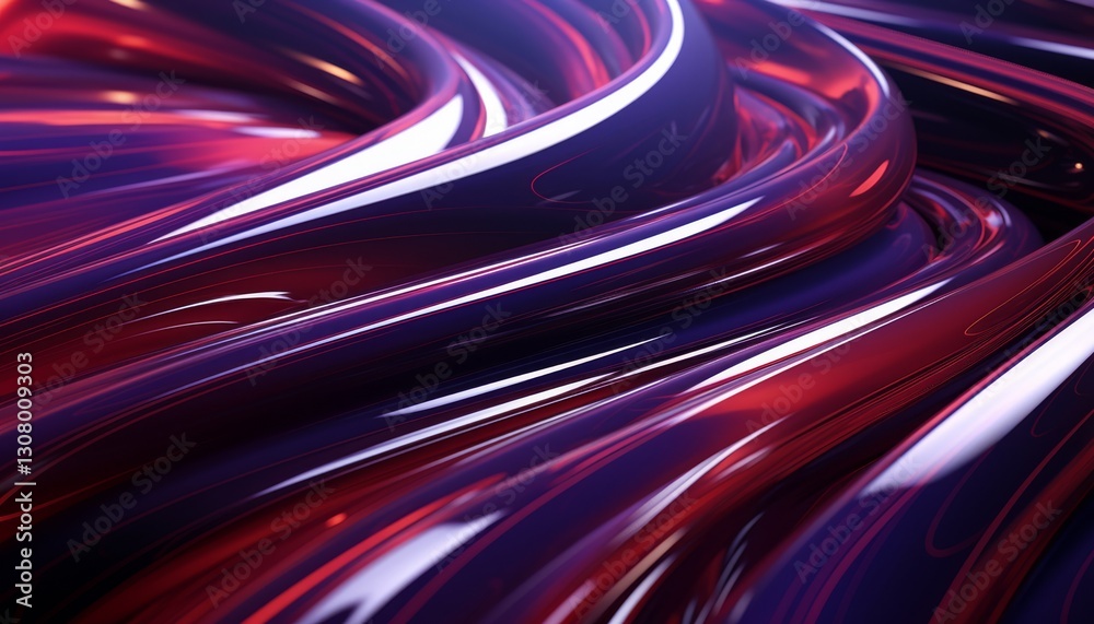 Abstract fluid-like shape with a neon glowing appearance in shades of purple and red. Abstract fluid-like shape with a neon glowing appearance in shades of purple and red.