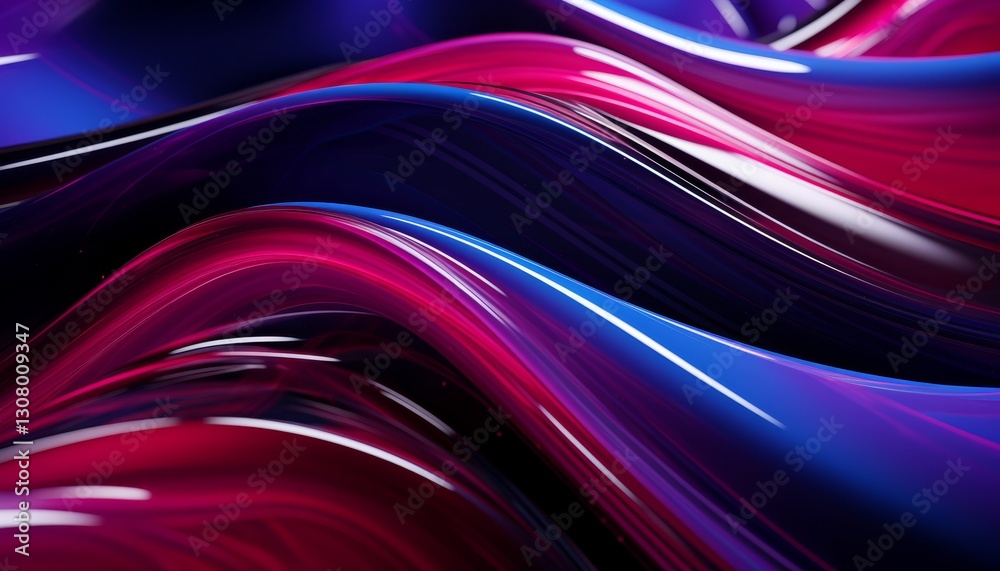 Abstract fluid-like shape with a neon glowing appearance in shades of purple and red. Abstract fluid-like shape with a neon glowing appearance in shades of purple and red.