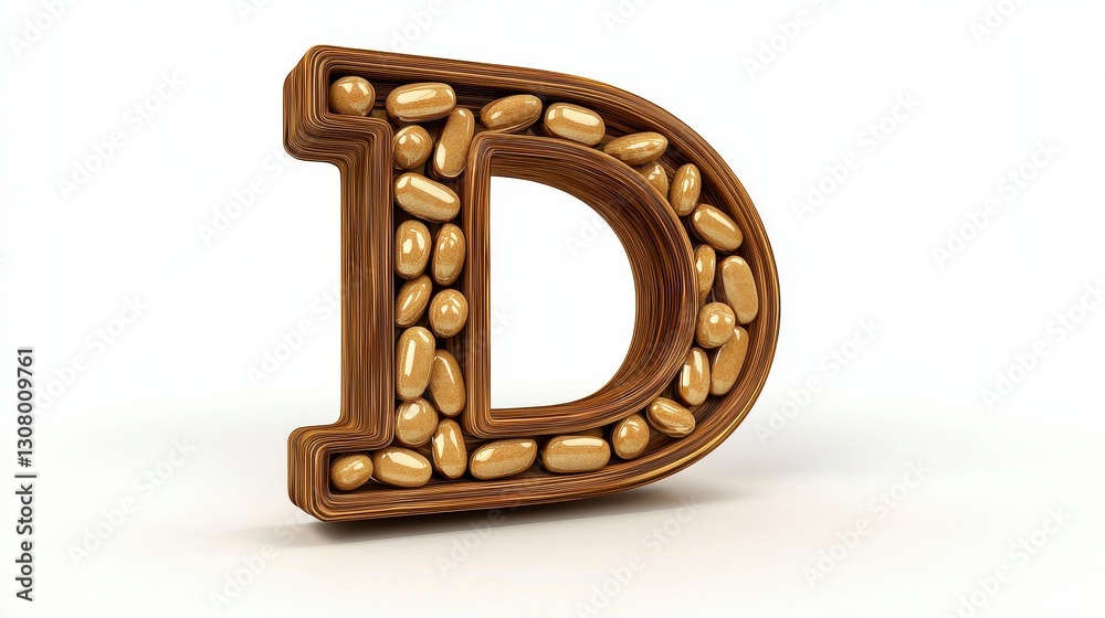 Capital Letter D Design With Gold Tone Peanut Shaped Objects Capital Letter D Design With Gold Tone Peanut Shaped Objects