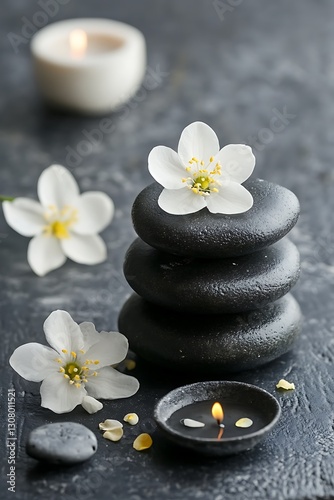serene zen spa stones adorned with delicate flowers  
 photo