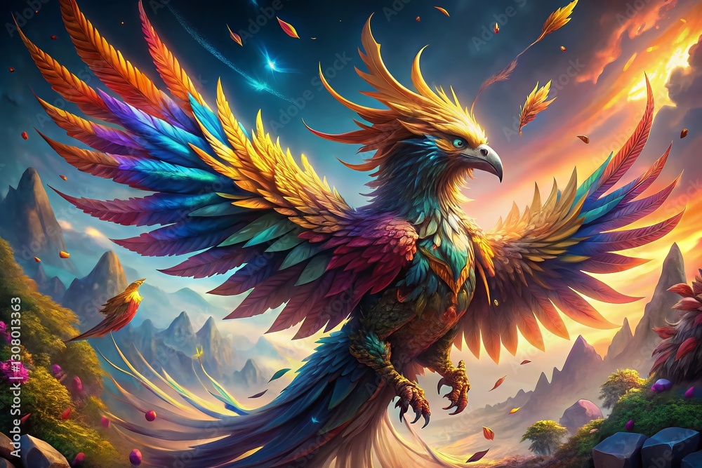 Fototapeta premium Anime Bird of Prey: Vibrant Feathered Fantasy Character Illustration