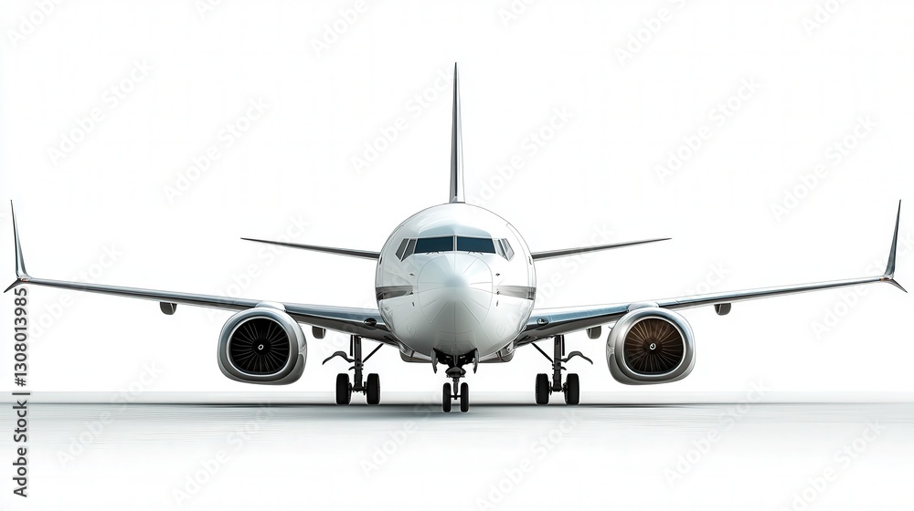 sleek, contemporary commercial airplane touching down, with detailed view sleek, contemporary commercial airplane touching down, with detailed view