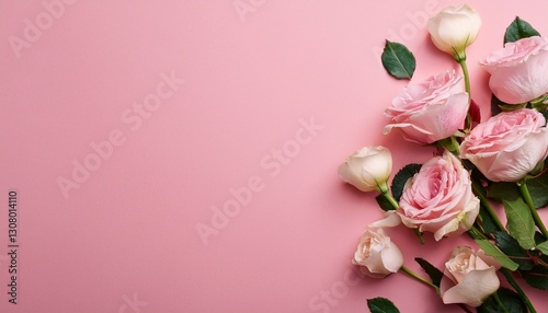 composition of roses on pink background