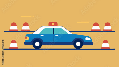 Traffic Jam Encounter A police car with its lights on is stuck in traffic as the suspects vehicle weaves between cars trying to escape down an open side street.