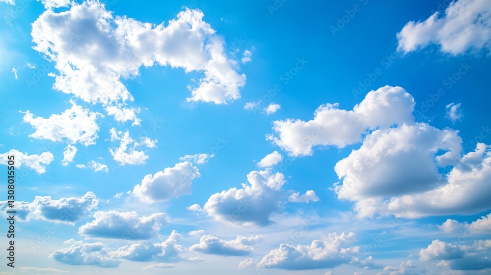 Soothing blue sky with fluffy white clouds